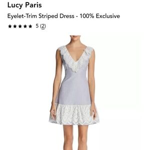 Lucy Paris Blue and White Eyelet-Trim Mini Dress